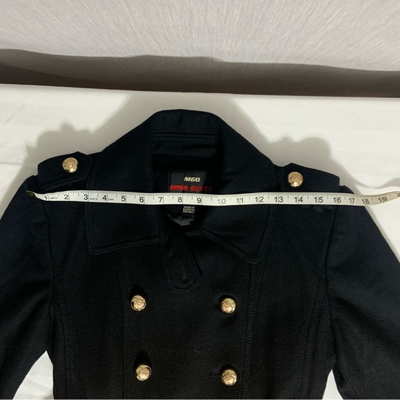 Miss Sixty Black Double Breasted Wool Blend Belted Trench Coat | Size Medium - Picture 16 of 17